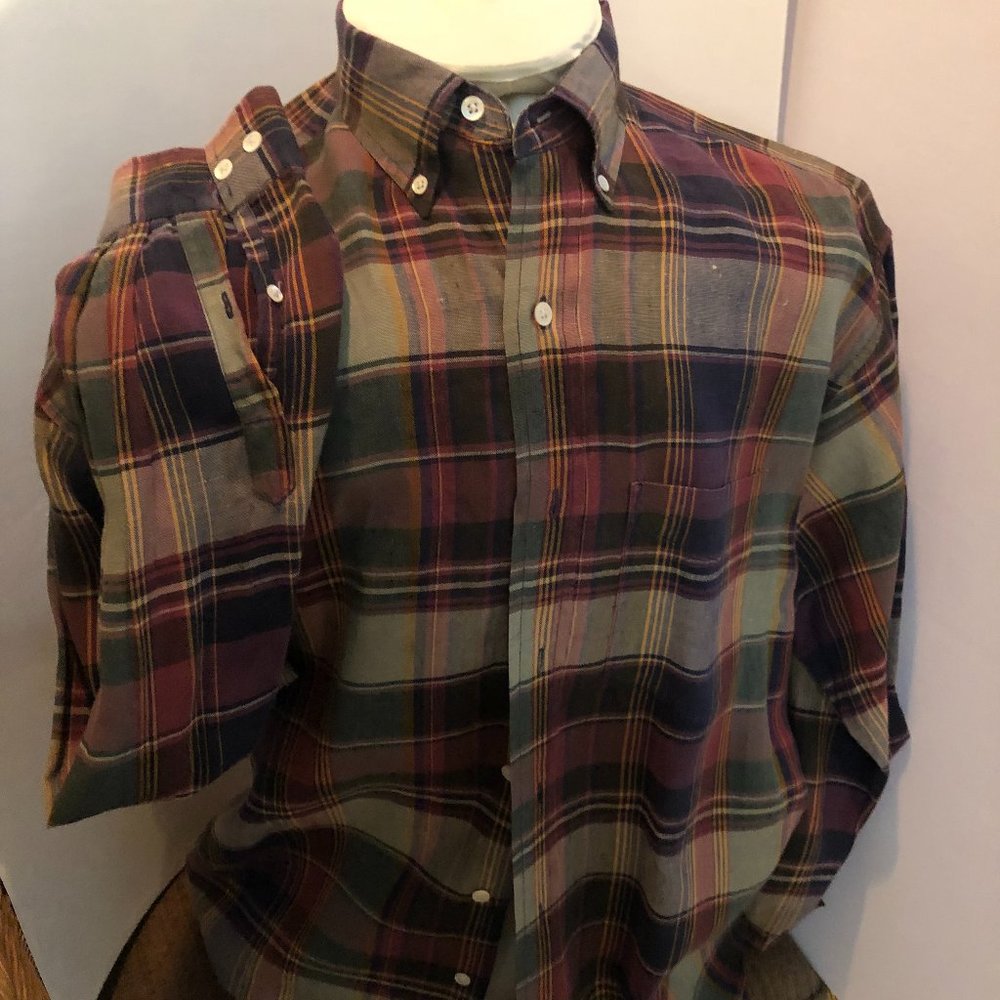 Banana Republic Irish Linen Button Down  Plaid Shirt Size Large